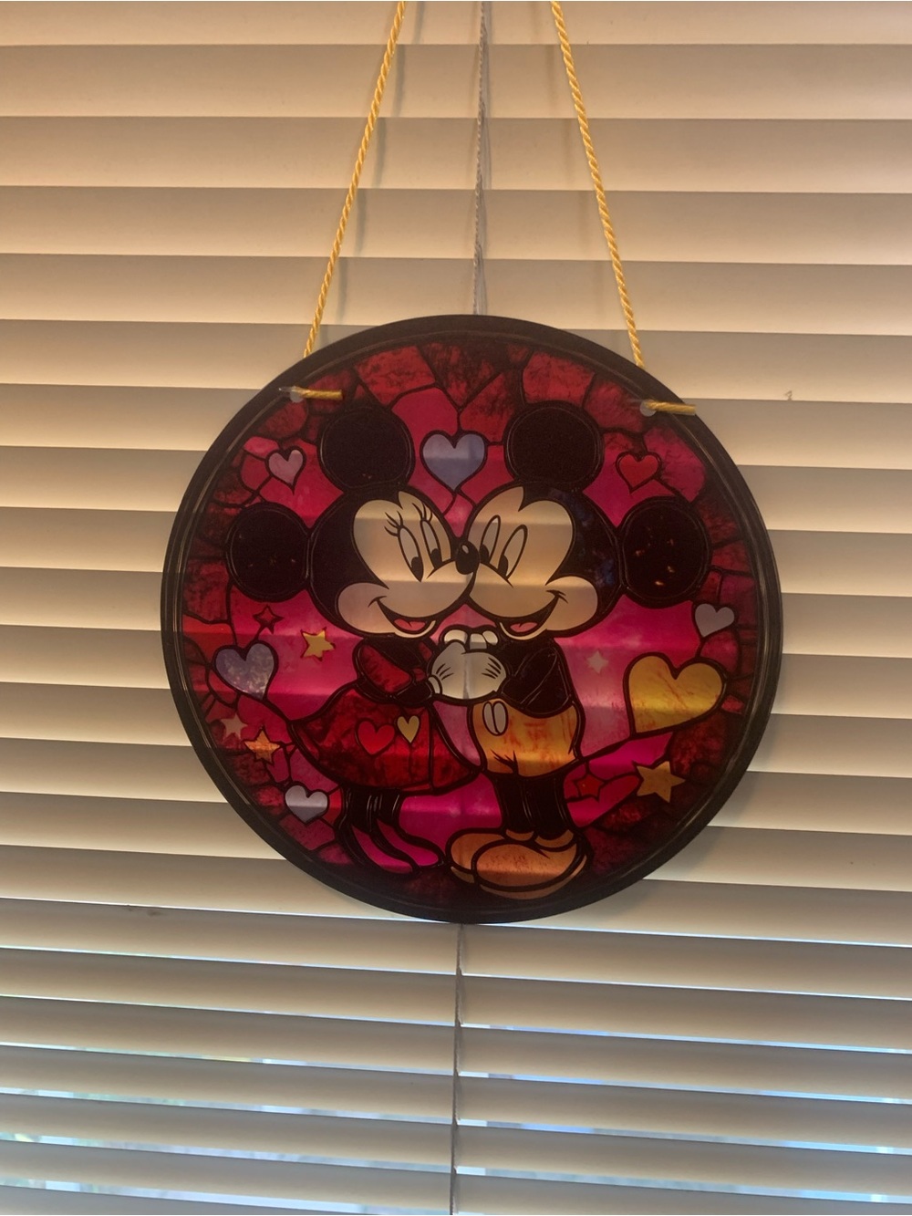 Disney Pink & Red Mickey and Minnie Heart Stained-Glass Wall Hanging
